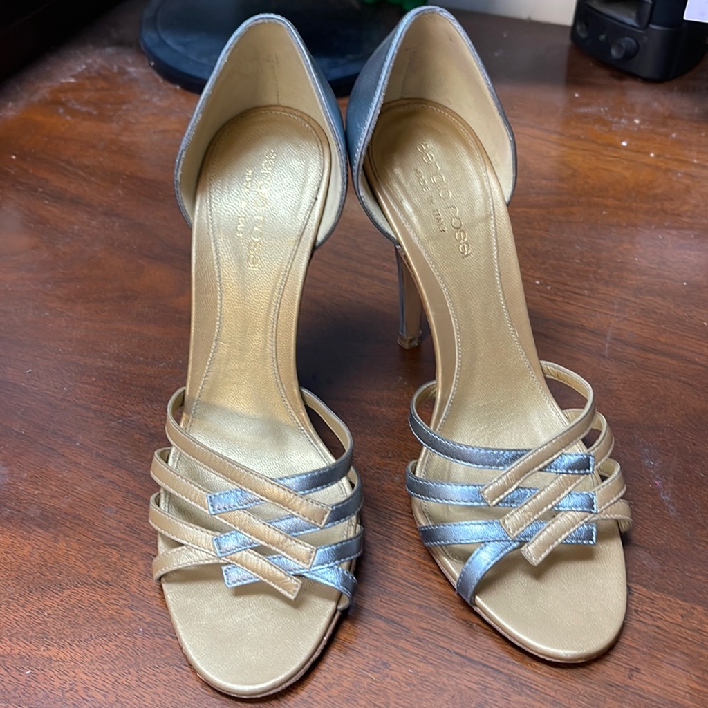 Women’s Sergio Rossi Gold/Silver Strappy Heels Size 35.5
